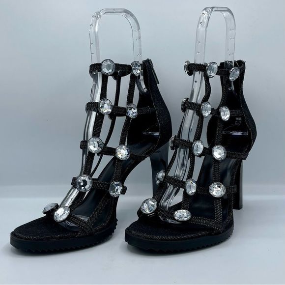 KARL LAGERFELD Beatriz Faux Crystals Heel Sandals in Black Size 10 NWOT - Picture 8 of 15